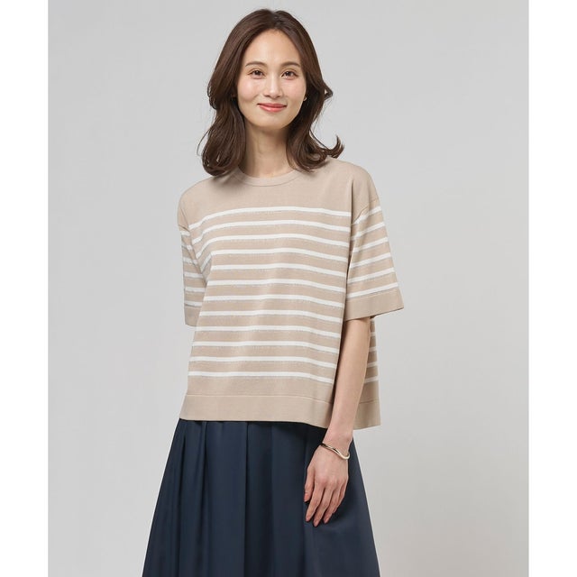 【一枚で着映え】COTTON ACETATE DRY ニット Tシャツ （ベージュ系）