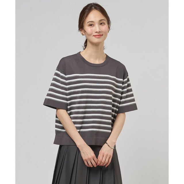 【一枚で着映え】COTTON ACETATE DRY ニット Tシャツ （ダークブラウン系）