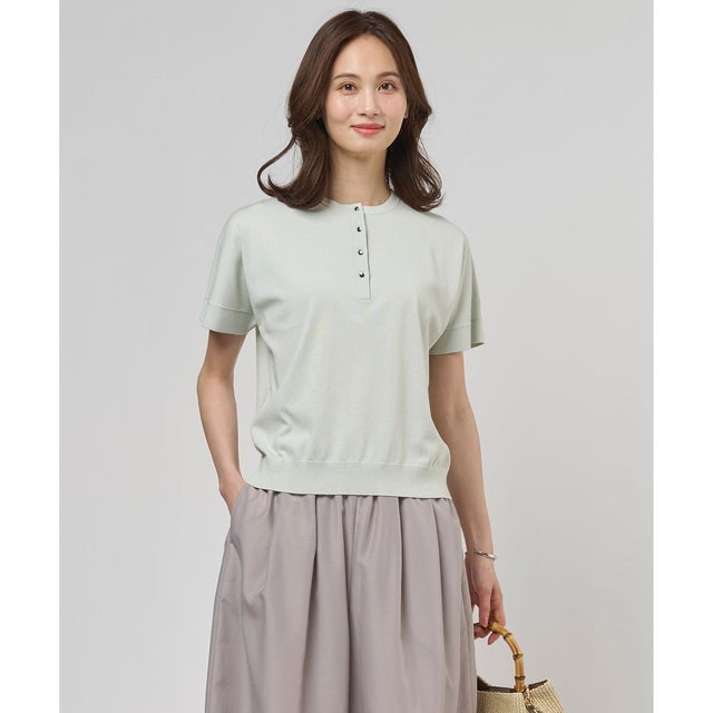 COOL MINT COTTON POLYESTER ヘンリーネック ニット プルオーバー （ライトミント系）