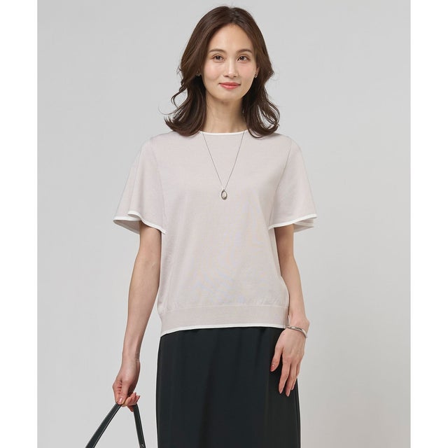 【シーンレスに活躍】COOL MINT COTTON POLYESTER フレアスリーブ ニット プルオーバー （グレージュ系）