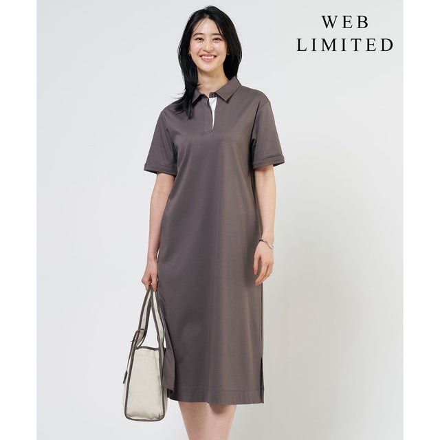 【WEB限定】コットンスムース ポロワンピース （モカ系）
