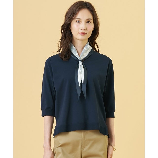 【2WAY・シーンレスに活躍】SCARF KNIT Vネック ニット （ネイビー×ネイビースカーフ系）