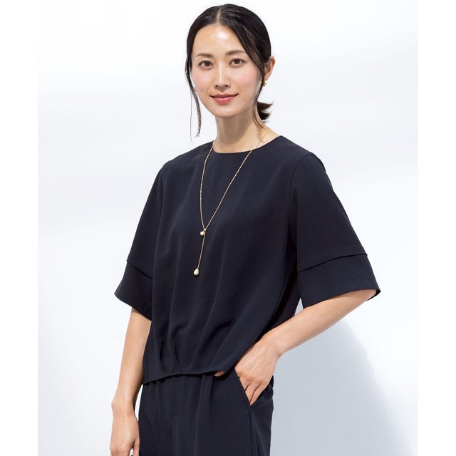【セットアップ対応・人気素材】Light ジョーゼット クルーネック ブラウス （ネイビー系）