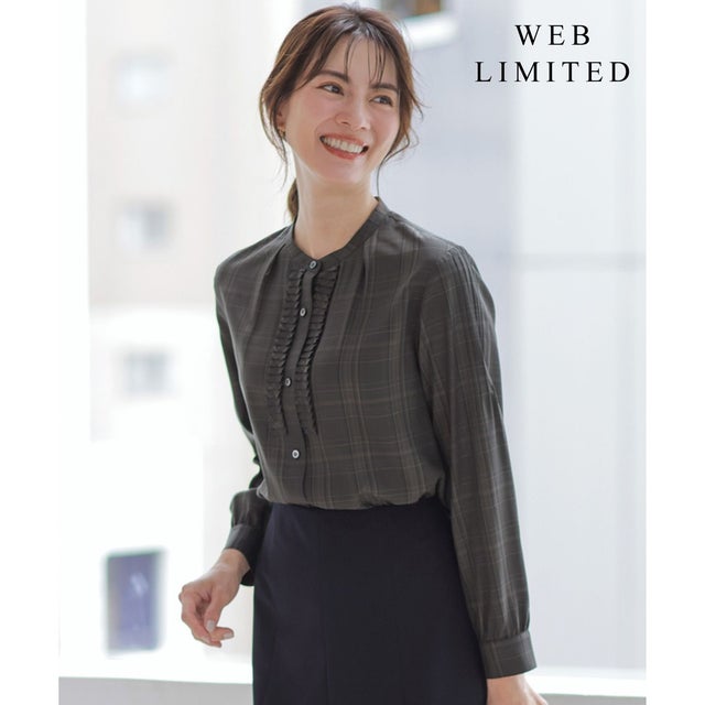 【WEB限定カラーあり】セルローストラディショナルチェック シャツブラウス （【WEB限定】カーキチェック系）