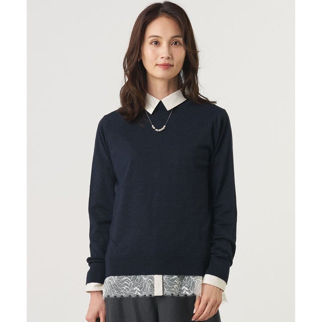 【シーンレスに活躍】PURE WOOL ハイネック ニット （ネイビー系）