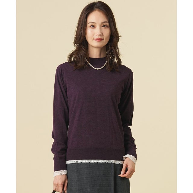 【シーンレスに活躍】PURE WOOL ハイネック ニット （パープル系）