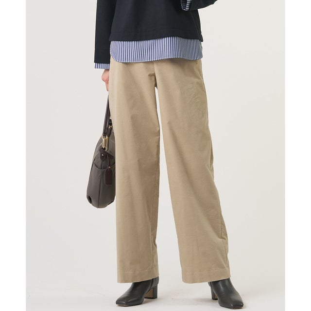 【WEB限定カラーあり】AIR DUROY LIGHT  セミ ワイド パンツ （ベージュ系）