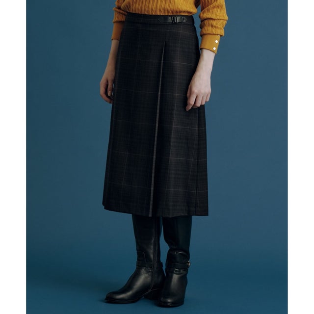 【WEB限定カラーあり】T/W ミルドチェック＆千鳥 Aライン スカート （ブラウンチェック系）