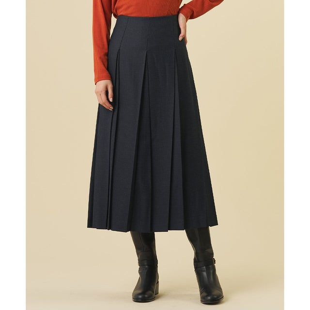 【WEB限定カラーあり】T/W ミルドチェック＆千鳥 プリーツ スカート （ネイビー千鳥系）