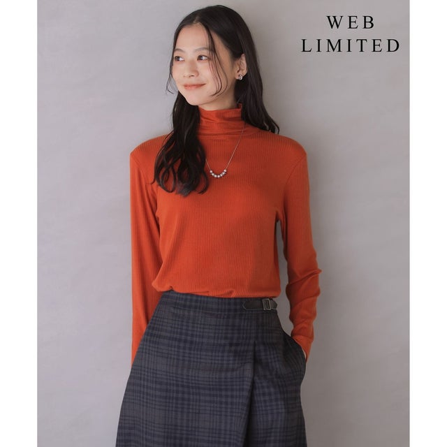 【レイヤードスタイルに・WEB限定カラーあり】カシミヤシルク シアーリブ タートル カットソー （【WEB限定】テラコッタ系）