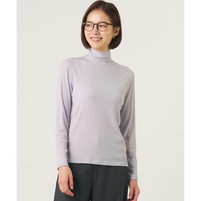 【レイヤードスタイルに・WEB限定カラーあり】カシミヤシルク シアーリブ タートル カットソー （ラベンダー系）