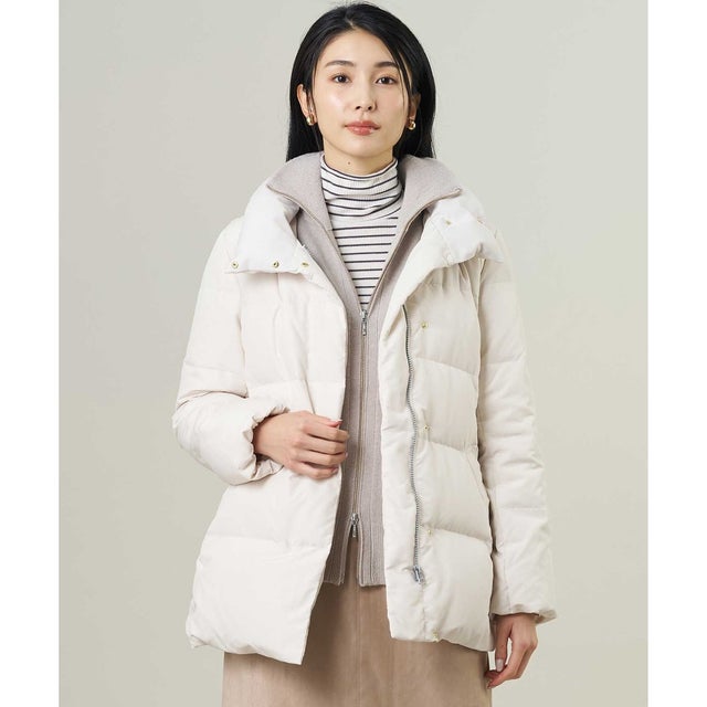 【WEB限定カラーあり・シーンレスに活躍・2way】タフタダウン ミドル丈 コート （アイボリー系）