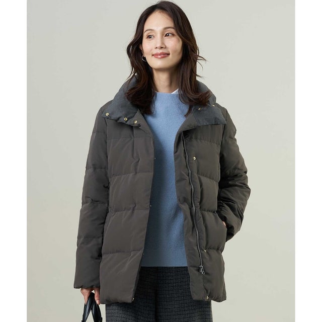 【WEB限定カラーあり・シーンレスに活躍・2way】タフタダウン ミドル丈 コート （スレートブラウン系）