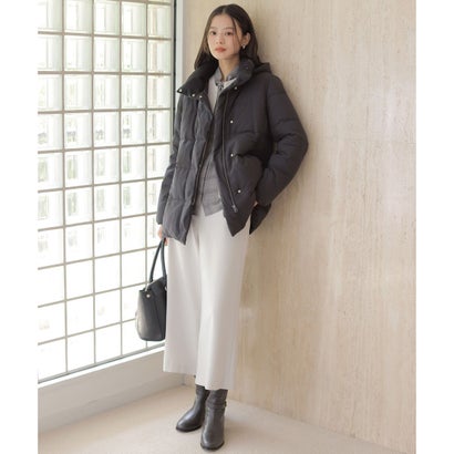 【WEB限定カラーあり・シーンレスに活躍・2way】タフタダウン ミドル丈 コート （ブラック系）｜詳細画像