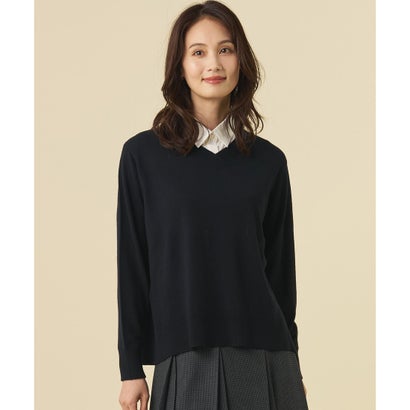 SOFT TOUCH WOOL Vネック ニット （ネイビー×イエロー系）｜詳細画像
