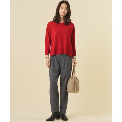 SOFT TOUCH WOOL Vネック ニット （ネイビー×イエロー系）｜詳細画像