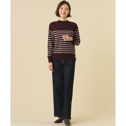 J.PRESS LADIES SOFT TOUCH WOOL ボーダー ニット （バーガンディ×ベージュ系）｜詳細画像