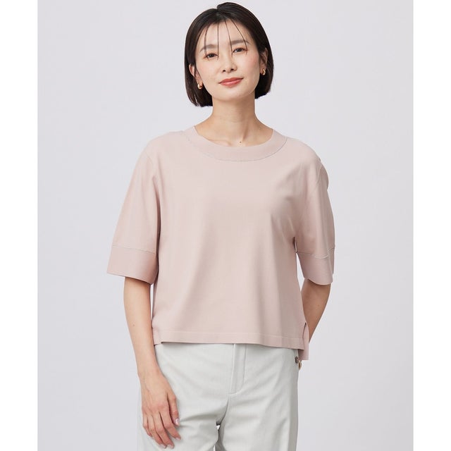 【洗える】RAYON ELITE STRETCH ニットT （ピンク系）