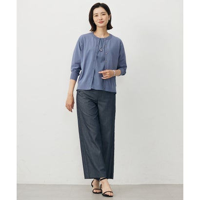 J.PRESS LADIES L 【洗える・防シワ・速乾】ツイルシャンブレー ワイド パンツ （ネイビーシャンブレー系）｜詳細画像