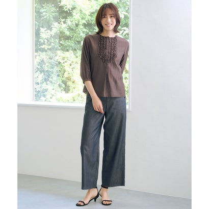 J.PRESS LADIES L 【洗える・防シワ・速乾】ツイルシャンブレー ワイド パンツ （ネイビーシャンブレー系）｜詳細画像