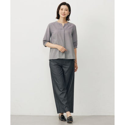 J.PRESS LADIES L 【洗える・防シワ・速乾】ツイルシャンブレー ワイド パンツ （ネイビーシャンブレー系）｜詳細画像