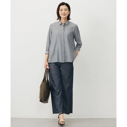 J.PRESS LADIES L 【洗える・防シワ・速乾】ツイルシャンブレー ワイド パンツ （ネイビーシャンブレー系）｜詳細画像