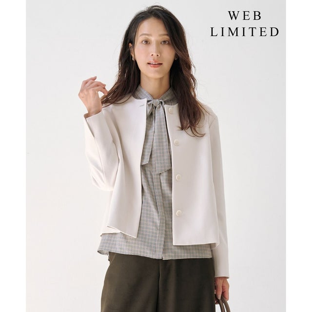【WEB限定カラーあり】ツムギートflannel ノーカラー ジャケット （【WEB限定】エクリュ系）