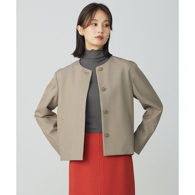 【WEB限定カラーあり】ツムギートflannel ノーカラー ジャケット （ベージュ系）