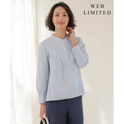 J.PRESS LADIES L 【WEB限定カラーあり】コンパクトエステネージュ スキッパー ブラウス （【WEB限定】サックスストライプ系2）｜詳細画像