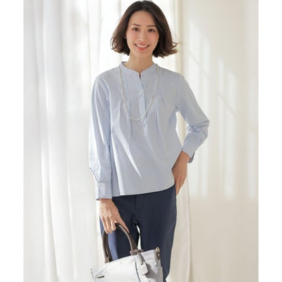 J.PRESS LADIES L 【WEB限定カラーあり】コンパクトエステネージュ スキッパー ブラウス （【WEB限定】サックスストライプ系2）｜詳細画像