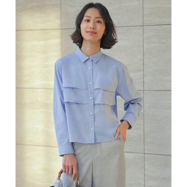 【WEB限定カラーあり・一枚で着映え】COTTON TEX シャツ ブラウス （サックス系）