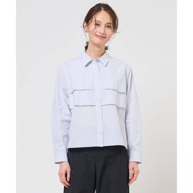 【WEB限定カラーあり・一枚で着映え】COTTON TEX シャツ ブラウス （ライトグレーストライプ系）