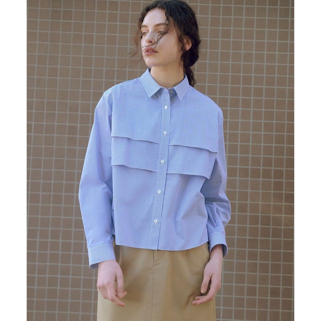 【WEB限定カラーあり・一枚で着映え】COTTON TEX シャツ ブラウス （ブルーストライプ系）