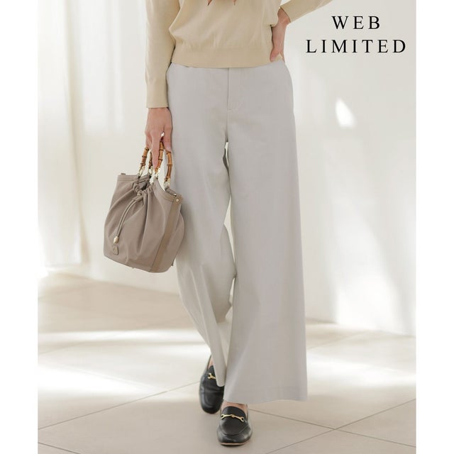 【WEB限定・人気素材・セットアップ対応】セルロースリネンストレッチ ワイドストレート パンツ （【WEB限定】ライトグレー系）