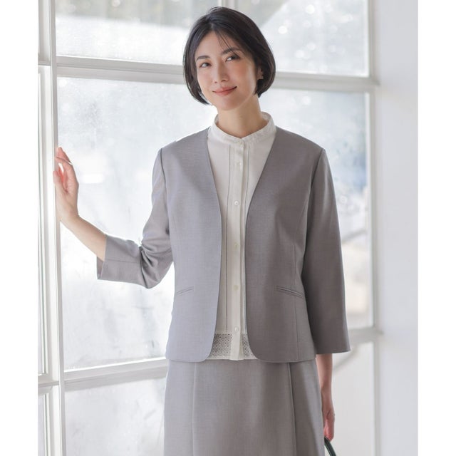 【定番人気・セットアップ対応】OXIJEWEL ストレッチ ノーカラー ジャケット （グレー系）