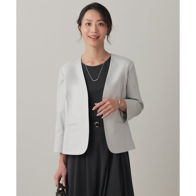 【定番人気・セットアップ対応】OXIJEWEL ストレッチ ノーカラー ジャケット （ライトグレー系）