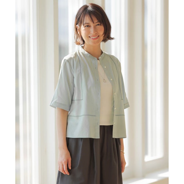 【WEB限定カラーあり・一枚で着映え】ラミー ポプリン ボクシーシャツ （ミント系）