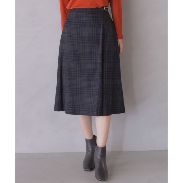【WEB限定カラーあり】T/W ミルドチェック＆千鳥 Aライン スカート （グレーチェック系）
