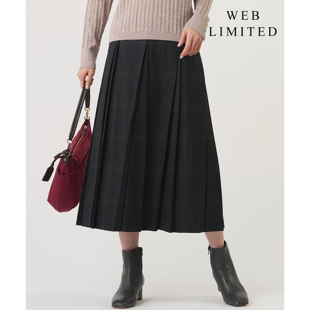 【WEB限定カラーあり】T/W ミルドチェック＆千鳥 プリーツ スカート （【WEB限定】ブラウンチェック系）