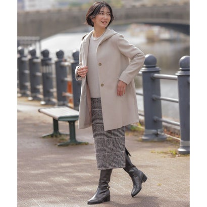 J.PRESS LADIES L 【人気定番素材】ショートビーバー ロング丈 フーデッド コート （ベージュ系）｜詳細画像