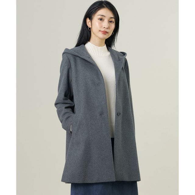 【人気定番素材】ショートビーバー ロング丈 フーデッド コート （ミディアムグレー系）