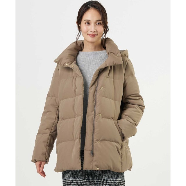 【WEB限定カラーあり・シーンレスに活躍・2way】タフタダウン ミドル丈 コート （モカ系）