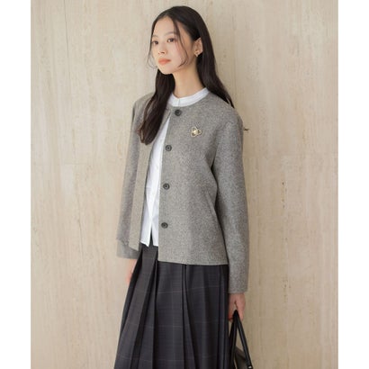 【シーンレスに活躍】Light Mix ツイード ノーカラー ジャケット （グレー系）｜詳細画像