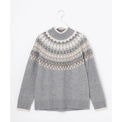 J.PRESS LADIES L 【一枚で着映え】FAIR ISLE ハイネック ニット （アイボリー×ミント系）｜詳細画像
