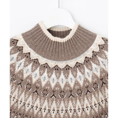 J.PRESS LADIES L 【一枚で着映え】FAIR ISLE ハイネック ニット （グレー×ピンク系）｜詳細画像