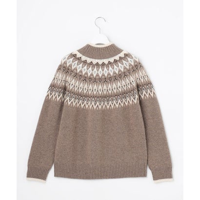 J.PRESS LADIES L 【一枚で着映え】FAIR ISLE ハイネック ニット （モカ×サックス系）｜詳細画像