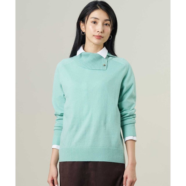 【人気素材・WEB限定カラーあり】CASHMERE BLEND 襟付き ニット （ミント系）