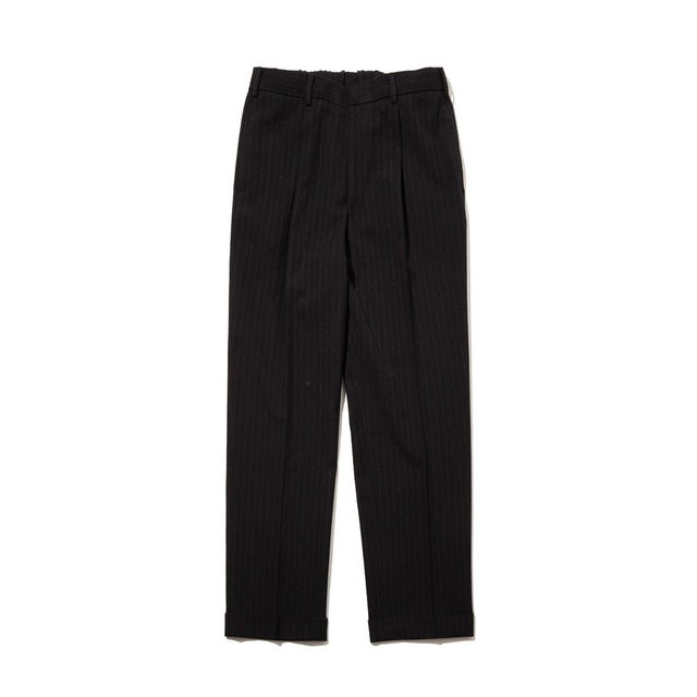 【J.PRESS ORIGINALS】Wool Silk Angola Chalk Stripes Spindle 1Tuck Piped Stem Slack （ブラック系1）