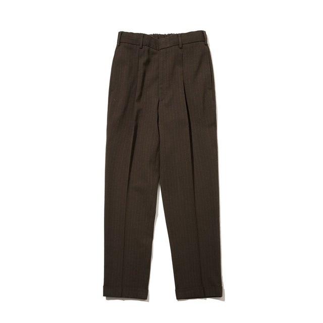【J.PRESS ORIGINALS】Wool Silk Angola Chalk Stripes Spindle 1Tuck Piped Stem Slack （カーキ系1）