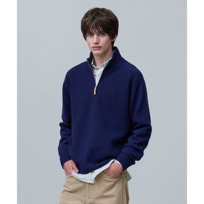 【Cash Lamb's Wool】ハーフジップ ニット_26年モデル （ネイビー系）｜詳細画像